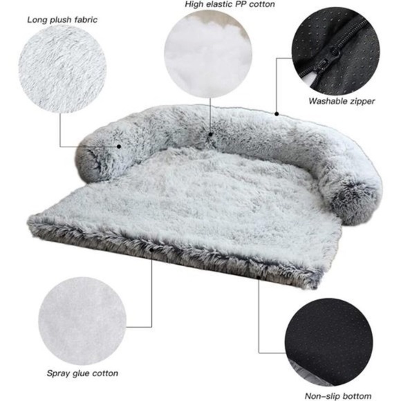 Calming Dog Bed Fluffy Plush DogMat for Furniture Protector with Removable Cover - Picture 5 of 8